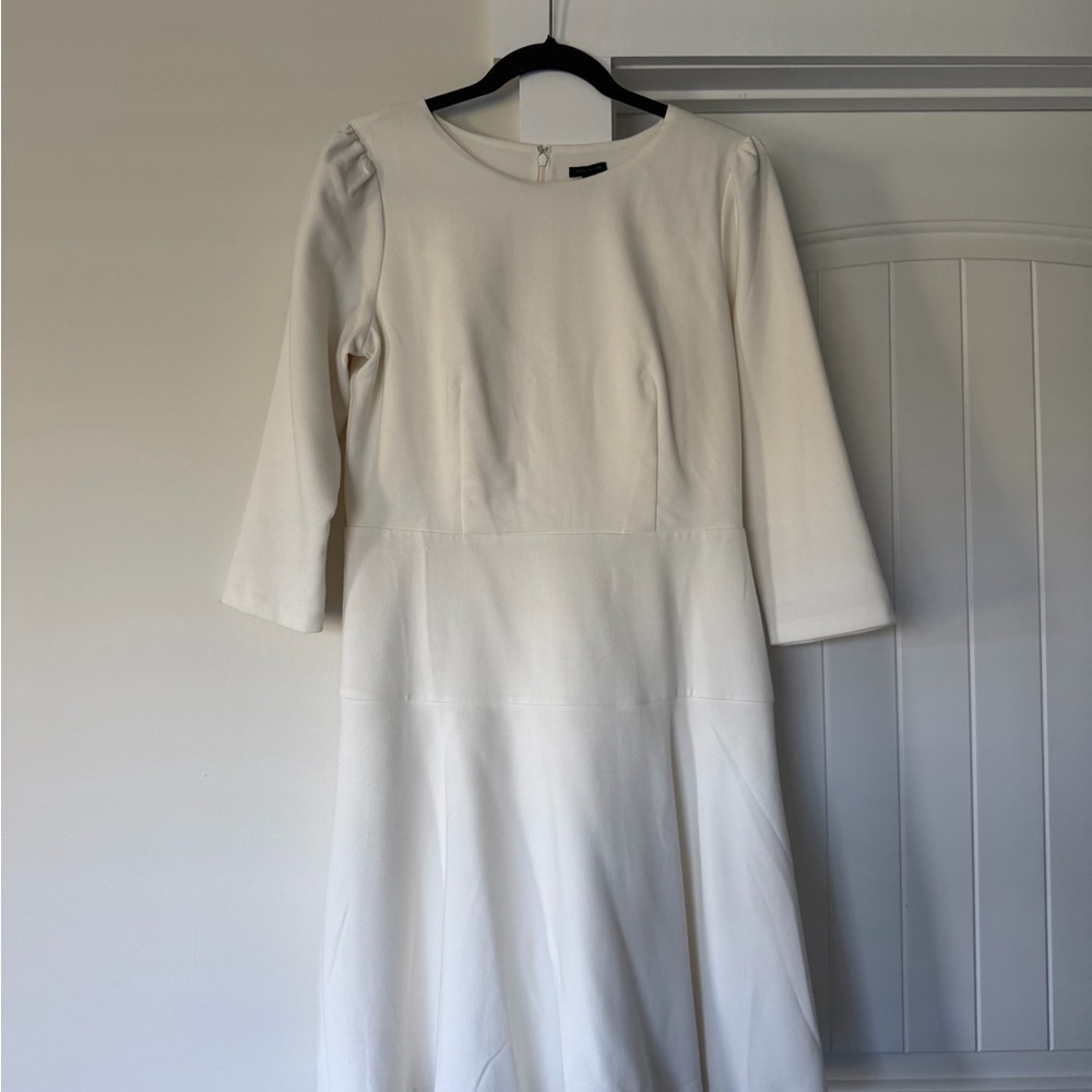Ann Taylor Cream A-Line Long Sleeve Dress